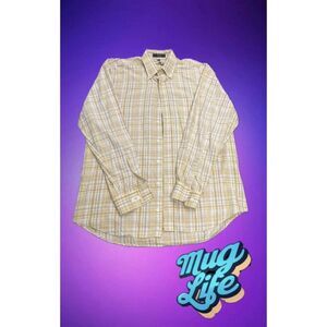 Alan Flusser Men's Large Button down plaid long sleeve shirt 100 % cotton